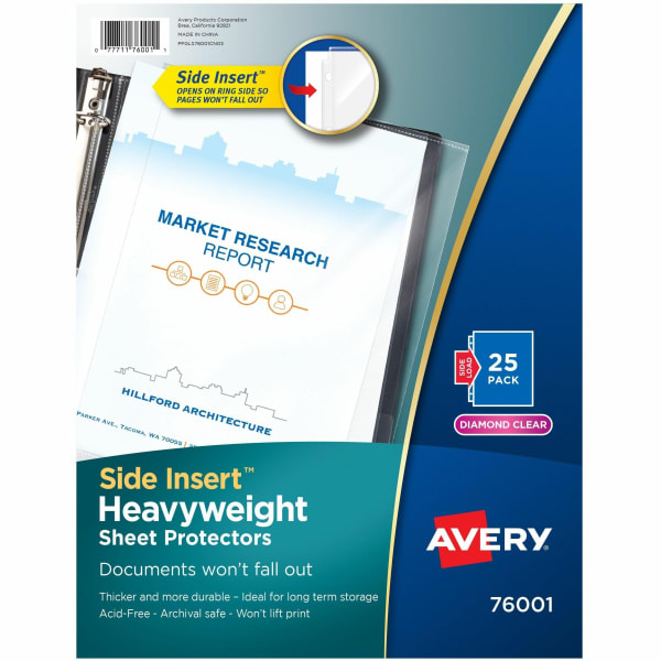 Avery Side Insert Sheet Protectors - For Letter 8 1/2in x 11in Sheet - Clear - Polypropylene - 25 / Pack