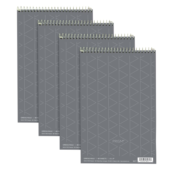 TOPS Prism+ Color Steno Notebooks, 6in x 9in, Gregg Ruled, 30% Recycled, 80 Sheets, Gray, Pack Of 4