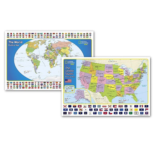 National Geographic World and United States for Kids, Poster Size, Map Pack Bundle, 36in x 24in