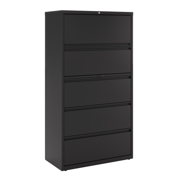 WorkPro 36inW x 18-5/8inD Lateral 5-Drawer File Cabinet, Black