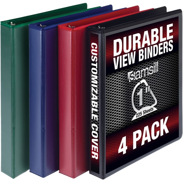 Samsill Clear View Cover Binders, 1in D-Rings, Letter Size (8 1/2in x 11in), Basic Assorted, Pack Of 4