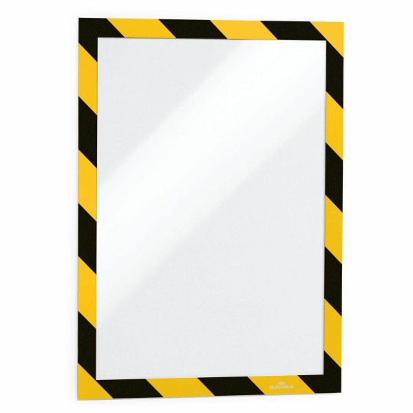 DURABLE DURAFRAME SECURITY Self-Adhesive Magnetic Letter Sign Holder - Holds Letter-Size 8-1/2in x 11in , Yellow/Black, 2 Pack