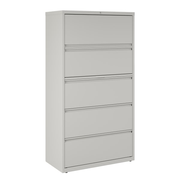 WorkPro 36inW x 18-5/8inD Lateral 5-Drawer File Cabinet, Light Gray