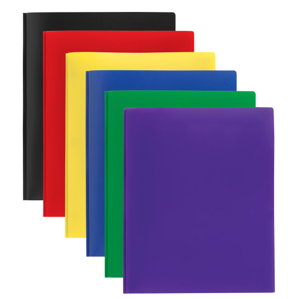 Office Depot Brand 2-Pocket School-Grade Poly Folders With Prongs, 8-1/2in x 11in, Assorted Colors, Pack Of 24