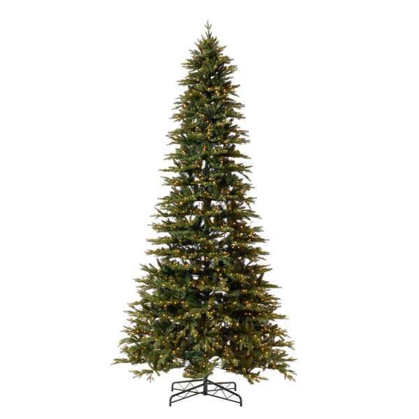 Nearly Natural Belgium Fir 144inH Artificial Christmas Tree With LED Lights And Bendable Branches, 144inH x 62inW x 62inD, Green