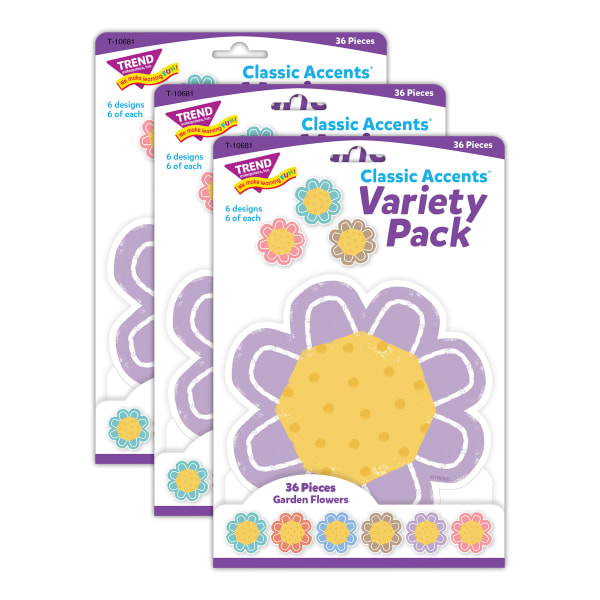 Trend Classic Accents, Garden Flowers, 36 Accents Per Pack, Bundle Of 3 Packs