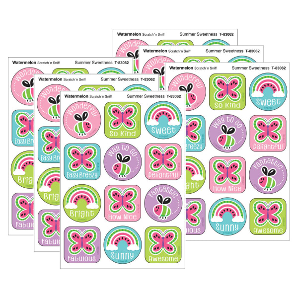 TREND Stinky Stickers, Summer Sweetness, Watermelon Scent, 48 Per Pack, Set Of 6 Packs