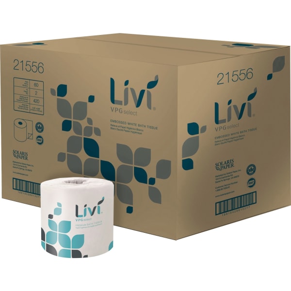 Livi VPG Select Bath Tissue - 2 Ply - 4.48in x 3.98in - 420 Sheets/Roll - Bright White - Virgin Fiber - 60 / Carton