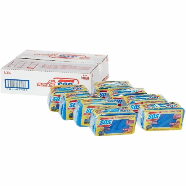 S.O.S All-Surface Scrubber Sponge - 5.3in Height x 3in Width x 0.9in Depth - 3 Pack - 8 / Carton - Cellulose - Blue