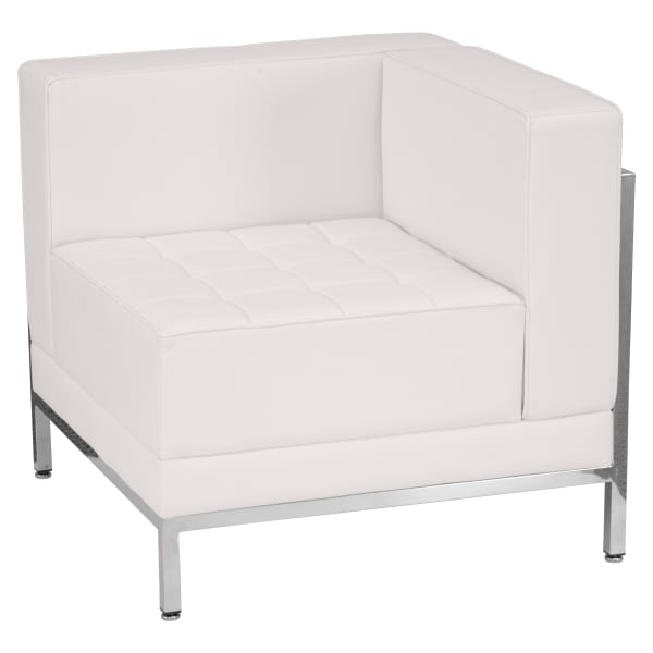 Flash Furniture HERCULES Imagination Series Contemporary LeatherSoft Modular Right Corner Chair with Quilted Tufted Seat and Encasing Frame, Melrose White