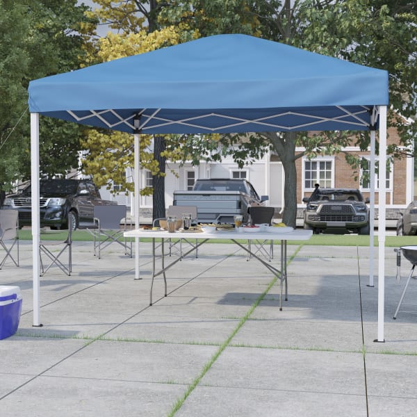 Flash Furniture 10ftx10ft Pop Up Event Canopy Tent with Carry Bag and 6-Foot Bi-Fold Folding Table with Carrying Handle - Tailgate Tent Set, Blue