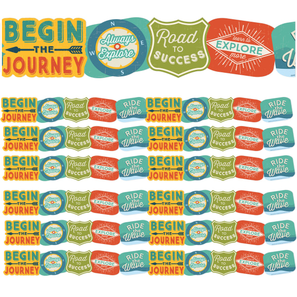 Eureka School Extra-Wide Deco Trim, Adventurer Badges, 37' Per Pack, Set Of 6 Packs