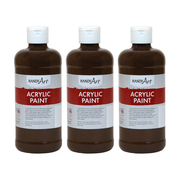 Handy Art Acrylic Paint 16 oz, Burnt Umber, Pack Of 3