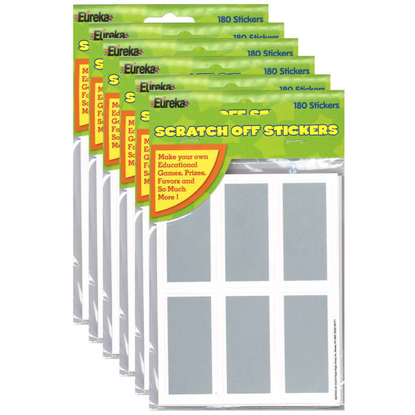 Eureka Rectangles Scratch Off Stickers, Assorted Colors, 180 Stickers Per Pack, Set Of 6 Packs