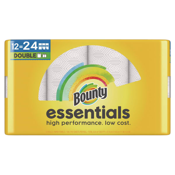 Bounty Essentials Select-A-Size Kitchen Roll Paper Towels, 2-Ply, 108 Sheets/Roll, 12 Rolls/Carton