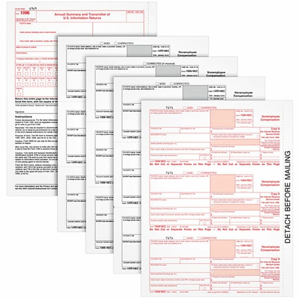 TOPS 5-part 1099-NEC Tax Forms - 5 Part - White - 50 / Pack
