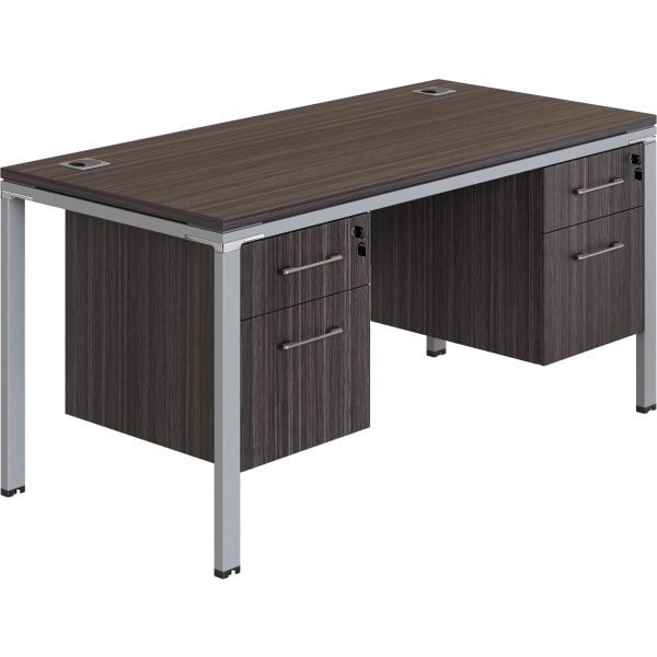 Boss Office Products Simple System Workstation Desk With 2 Pedestals, 60in x 24in, Driftwood