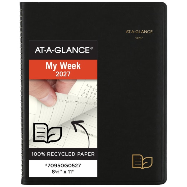 AT-A-GLANCE Recycled 2027 Weekly Monthly Appointment Book Planner, Black, Large, 8 1/4in x 11in