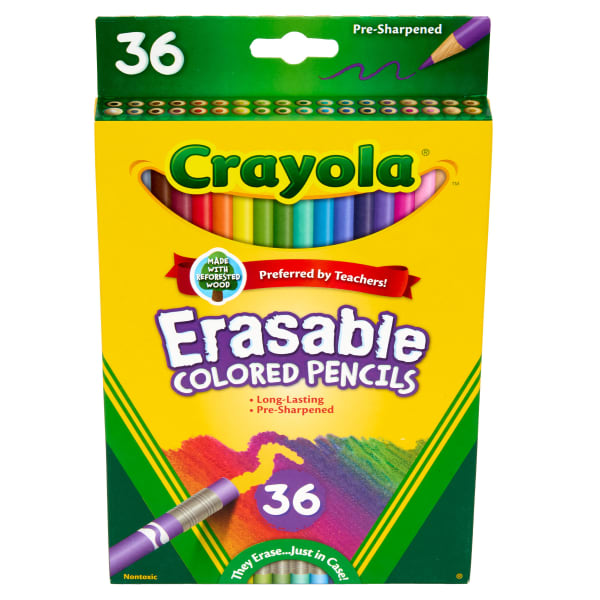 Crayola Erasable Colored Pencils, Pack Of 36, 3.3 mm, Assorted Colors