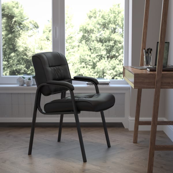 Flash Furniture LeatherSoft Executive Side Reception Chair with Powder Coated Frame, Black/Black
