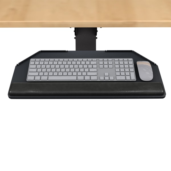Fellowes Solution 2CC Adjustable Keyboard Platform Combo For Diagonal Corner Worksurfaces, 2-1/2inH x 25inW x 10-1/2inD, Gel Palm Rest, Mousepad, Black