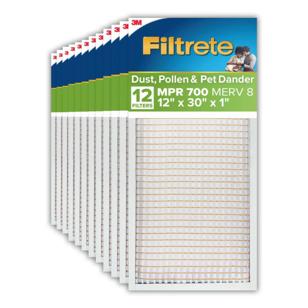 Filtrete 12 x 30 x 1 Air Filter, 12 HVAC Filters, MPR 700, MERV 8, Optimized HVAC Airflow, Dust, Pollen & Pet Dander, 3 Month AC and Furnace Filters