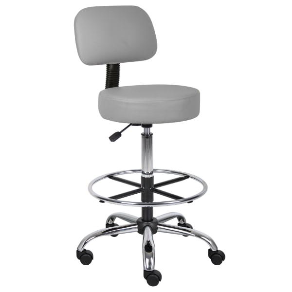 Boss Office Products Medical Drafting Stool, With Backrest, Caressoft Vinyl, Gray