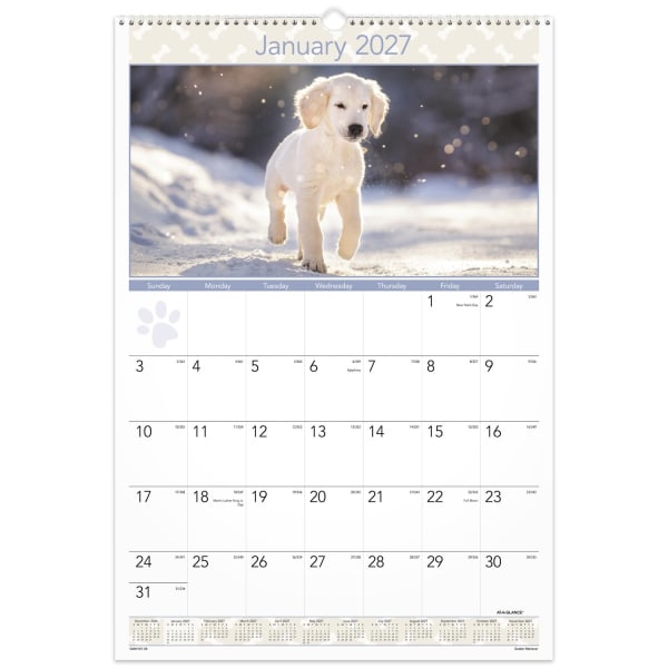 AT-A-GLANCE 2027 Puppies Monthly Wall Calendar, Large, 15 1/2in x 22 3/4in