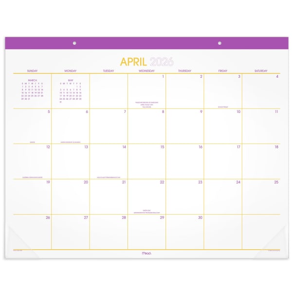 Mead Color Pop 2026-2027 Monthly Desk Pad Calendar, Fuchsia, Standard, 17in x 21 3/4in