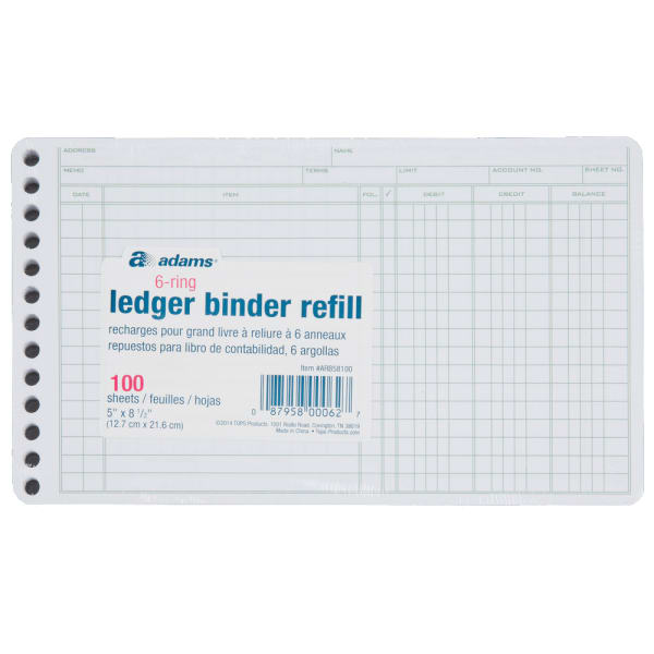 Adams Ledger Sheets, 5in x 8in, Green/White