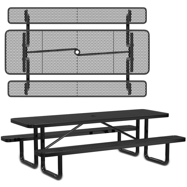 Leisure Craft Rectangle Outdoor Picnic Table, 29-11/16inH x 96inW x 62inD, Black