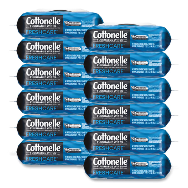 Cottonelle Fresh Care Flushable Cleansing Cloths, 1-Ply, 3.75 x 5.5, White, 42/Pack, 12 Packs/Carton