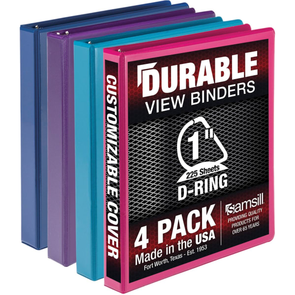 Samsill Durable 1 Inch Binder, , D Ring Customizable Clear View Cover, Fashion Assortment, 4 Pack, Each holds 225 Pages (MP46439) - 1in Binder Capacity - Letter - 8 1/2in x 11in Sheet Size - 225 Sheet Capacity - 1in Ring - 3 x D-Ring Fastener(s)