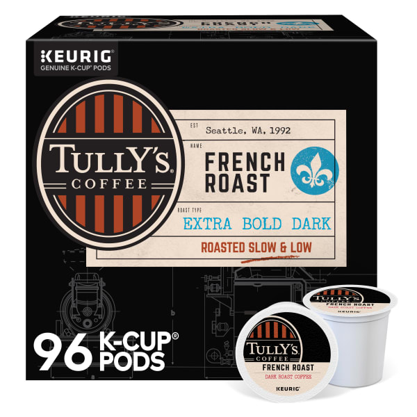 Tullys Coffee French Roast Keurig Single-Serve K-Cup Pods, Dark Roast, 24 Pods Per Pack, Case Of 4 Packs
