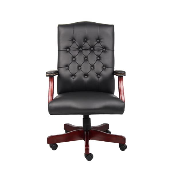 Boss Office Products Traditional Ergonomic High-Back Executive Chair, 47inH,Black/Mahogany