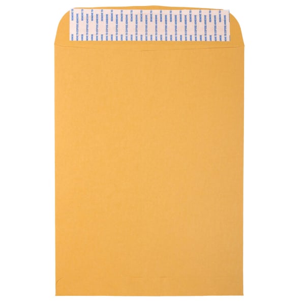 JAM Paper Open-End Envelopes, 9-1/2in x 12-1/2in, Peel & Seal Closure, Brown Kraft, Pack Of 500 Envelopes