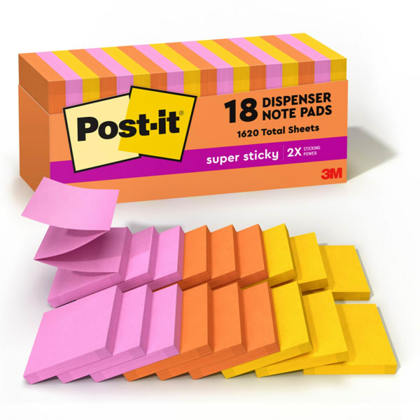 Post-it Super Sticky Pop Up Notes, 18 Pads, 3 in x 3 in, 2x the Sticking Power, School Supplies and Office Products, Sticky Notes for Vertical Surfaces, Monitors, Walls and Windows, Energy Boost Collection