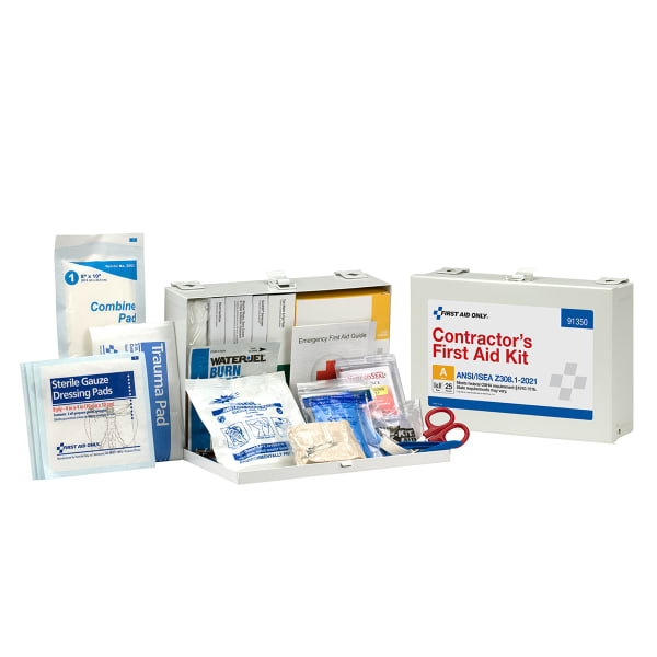 First Aid Only Contractor 25-Person Metal First Aid Kit, 7-3/4inH x 11inW x 2-3/4inD, Kit Of 181 Pieces