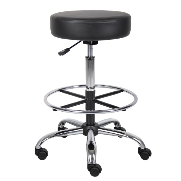 Boss Office Products Medical Stool With Foot Ring And Antimicrobial Vinyl, 34inH x 25inW X 25inD, Black/Chrome