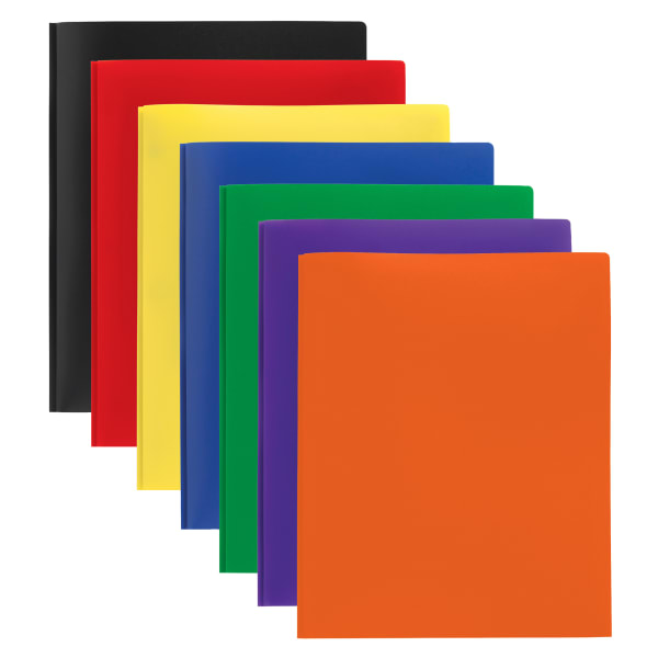 Office Depot Brand 2-Pocket School-Grade Poly Folders With Prongs, 8-1/2in x 11in, Assorted Colors, Pack Of 48