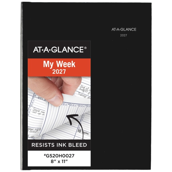 AT-A-GLANCE DayMinder 2027 Weekly Appointment Book Planner, Hardcover, Black, Large, 8in x 11in