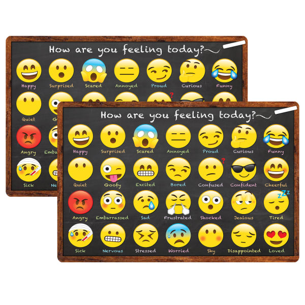 Smart Poly Welcome Mat With Slip Resistant Backing, 15.5in x 23.5in, Emotion Icon Feelings, Pack Of 2