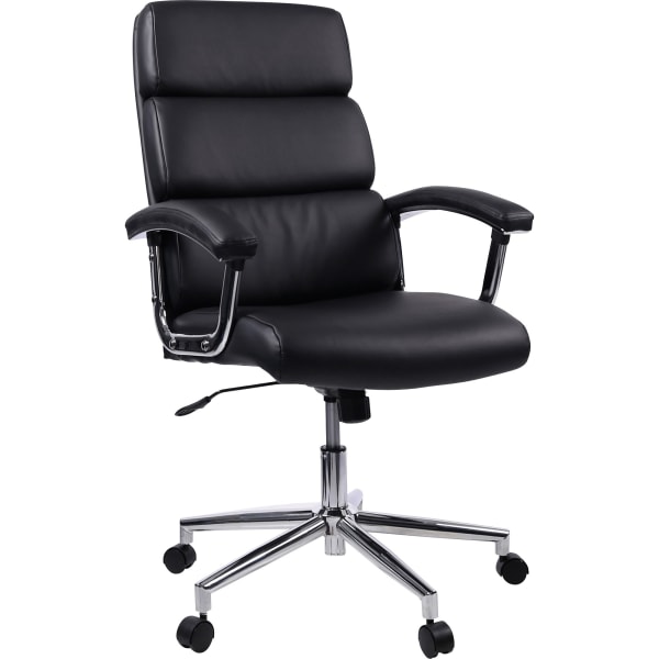 Lorell Ergonomic Bonded Leather/Chrome High-Back Chair, Black