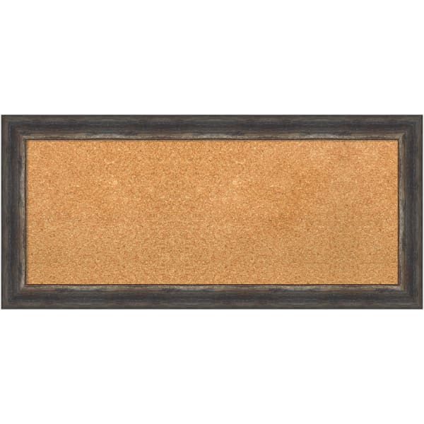 Amanti Art Rectangular Non-Magnetic Cork Bulletin Board, Natural, 33in x 15in, Bark Rustic Char Narrow Plastic Frame