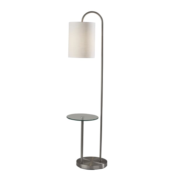 Adesso Amira 1-Shelf Floor Lamp, 64inH, White Shade/Brushed Steel Base