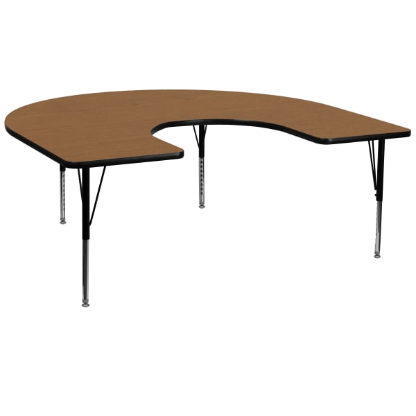 Flash Furniture Horseshoe Thermal Laminate Activity Table With Short Height-Adjustable Legs, 25-1/8inH x 60inW x 66inD, Oak