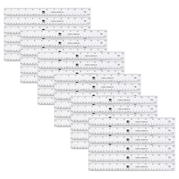 Charles Leonard Plastic Ruler, 12-Inch, Clear, Pack Of 36