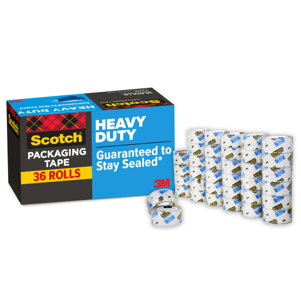 Scotch Heavy Duty Shipping Packing Tape, 36 Tape Rolls, 1 7/8 in x 54.6 yd, 3in Core, Designed for Packing, Shipping and Mailing, Guaranteed to Stay Sealed, Clear