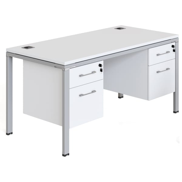 Boss Office Products Simple System Workstation Desk With 2 Pedestals, 60in x 24in, White