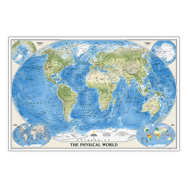 National Geographic World Physical Map, Laminated, 45.75in x 30.5in